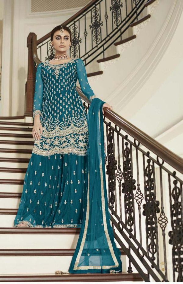 divine-peacock-blue-color-heavy-net-with-codding-embroidery-work-plazo-suit