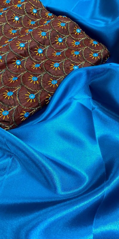exotic-brown-blue-color-satin-silk-classical-fashion-wear-saree