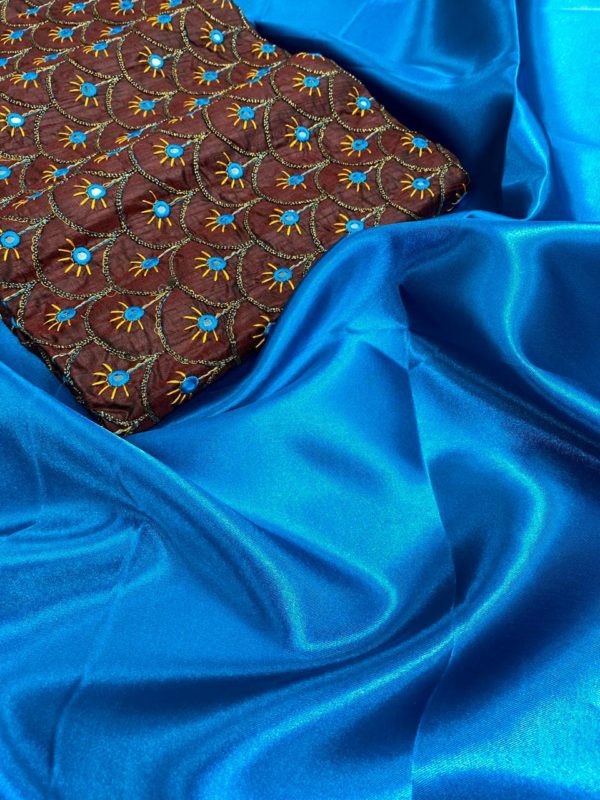 exotic-brown-blue-color-satin-silk-classical-fashion-wear-saree