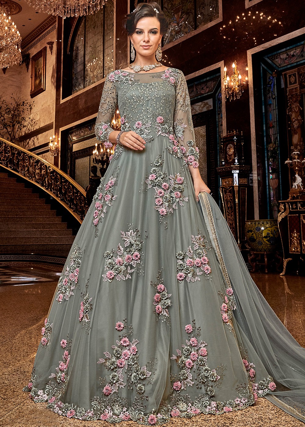 Elegance Personified: Royal Blue Anarkali Gown with Exquisite Net and Soft  Silk for Weddings and Parties | Party wear indian dresses, Designer gowns,  Anarkali gown