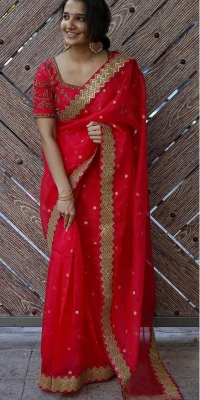Alluring Red Color Smooth Georgette ...