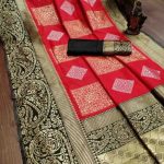 Pure Jacquard Silk Red Color Classy Traditional Wear Saree For Women's