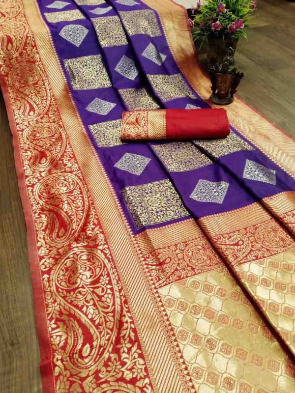Pure Jacquard Silk Violet Color Classy Traditional Wear Saree For Women's