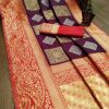 Pure Jacquard Silk Wine Color Classy Traditional Wear Saree For Women's