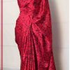 Red Color Smooth Satin Silk Modern Digital Permanent Floral Printed Saree