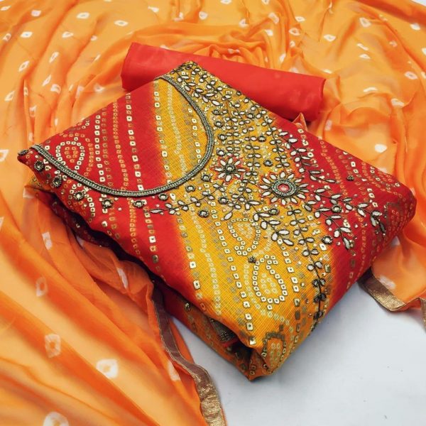 special-dress-material-for-womens-in-orange-color-kota-chex-print