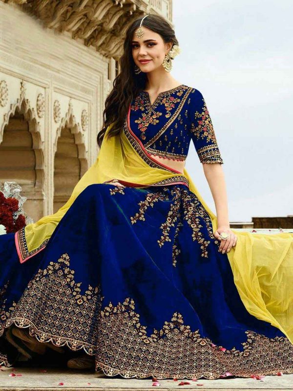 stunning-wedding-wear-blue-color-heavy-velvet-lehenga-choli