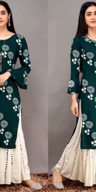 teal-green-color-heavy-rayon-floral-kurta-for-women