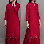 womens-daily-wear-red-color-heavy-rayon-kurti-with-plazzo