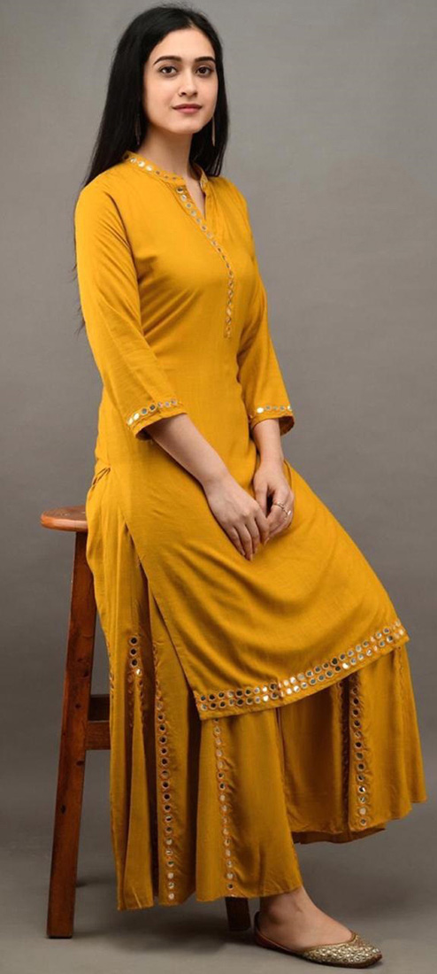 womens-daily-wear-yellow-color-heavy-rayon-kurti-with-plazzo