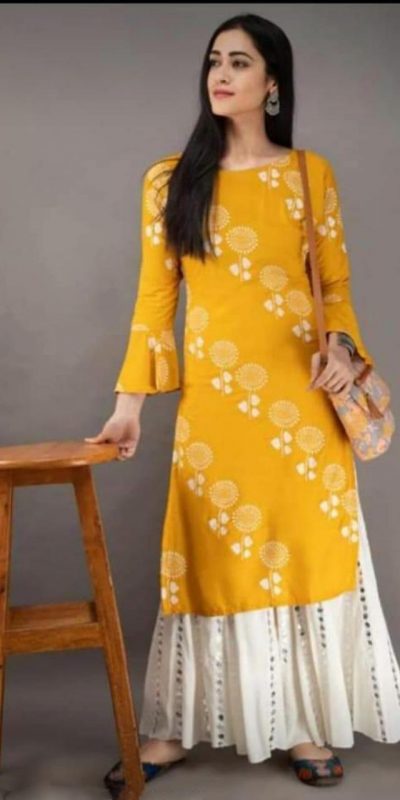 yellow-color-heavy-rayon-floral-kurta-for-women