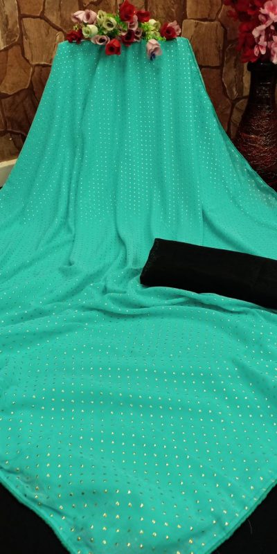 Adorable Sea Green Color Georgette Due Dot Work Party Wear Saree