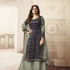 Grand look With Navy Blue Heavy Jacquard Silk Georgette Plazo Suit
