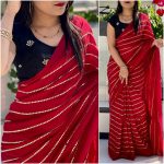 Stylish Red&Black Color Georgette With Embroidery Sequence Work Saree