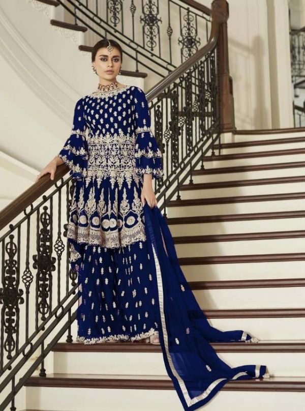 aashirwad-navy-blue-color-net-coding-embroidered-sharara-suit