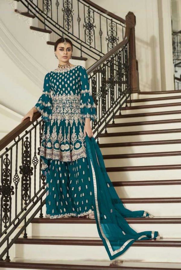aashirwad-peacock-blue-color-net-coding-embroidered-sharara-suit