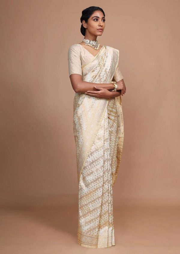 amazing-white-and-beige-color-soft-lichi-silk-jacquard-saree