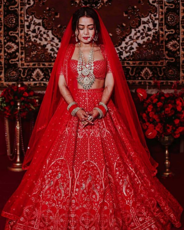 beautiful-neha-kakker-in-latesht-red-color-bollywood-bridal-lehenga-choli