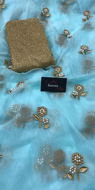butterfly-net-sky-blue-multi-embroidery-silver-zari-pearl-work-saree