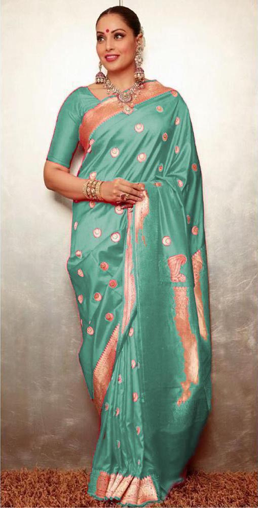 gorgeous-womens-traditional-wear-sea-green-color-banarasi-silk-saree