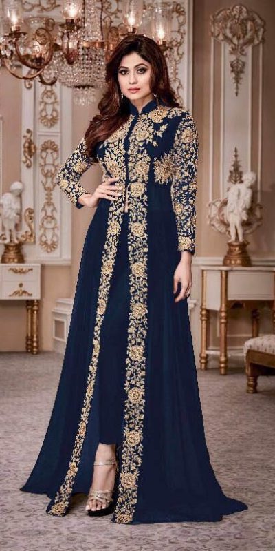 Buy Royal Blue Georgette Anarkali Suit With Mirror Work Online - LSTV03185  | Andaaz Fashion Eid Store