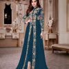 luminous Peacock Blue Color Georgette Embroidery Anarkali Suit Aashirwad 8001 Party Wedding