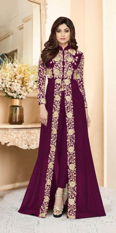 luminous Purple Color Georgette Embroidery Anarkali Suit Aashirwad 8001 Party Wedding