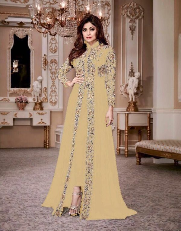 luminous Yellow Color Georgette Embroidery Anarkali Suit Aashirwad 8001 Party Wedding