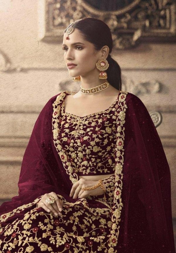 maisha-womens-maroon-color-net-with-embroidered-lehenga-choli-for-womens