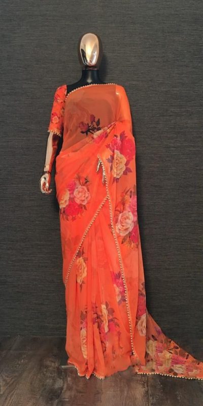 pretty-orange-color-georgette-digital-printed-party-wear-saree