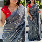 stylish-grey-red-color-georgette-with-embroidery-sequence-work-saree