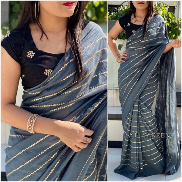 stylish-greyblack-color-georgette-with-embroidery-sequence-work-saree