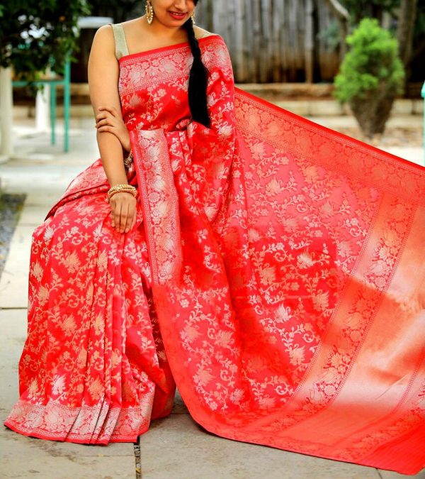 traditional-wear-red-color-woven-jacquard-saree