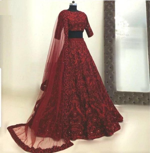 womens-wear-red-color-taffeta-silk-mirror-and-stone-work-designer-lehenga
