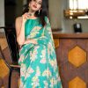 Attractive Green Color Georgette Ruffle With Digital Printed Saree