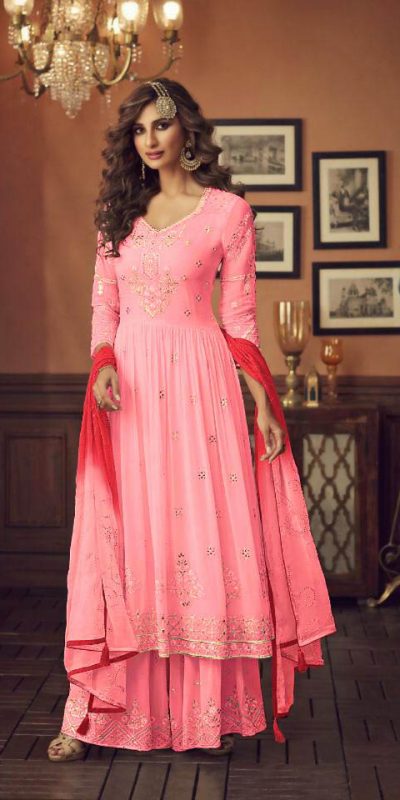 Zoya pink Color Georgette Wedding Wear Sharara Suit