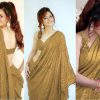 Urvashi Rautela In Heavy Golden Color Full Sequence Work Saree