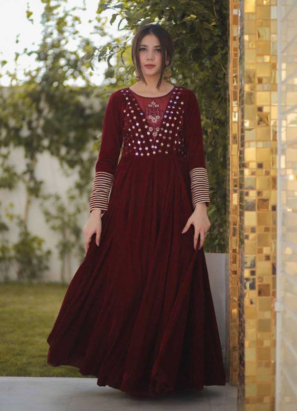 elegance-wine-color-original-velvet-mirror-work-party-wear-gown