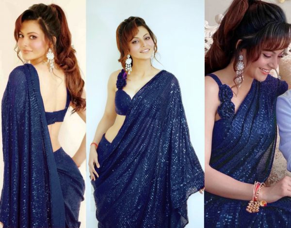 urvashi-rautela-in-heavy-Blue -color-full-sequence-work-saree