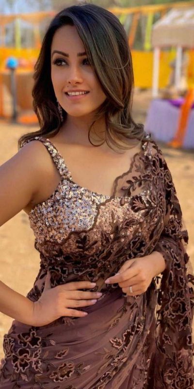 heavenly-anita-hassanandani-in-brown-heavy-net-saree-with-sequence-blouse