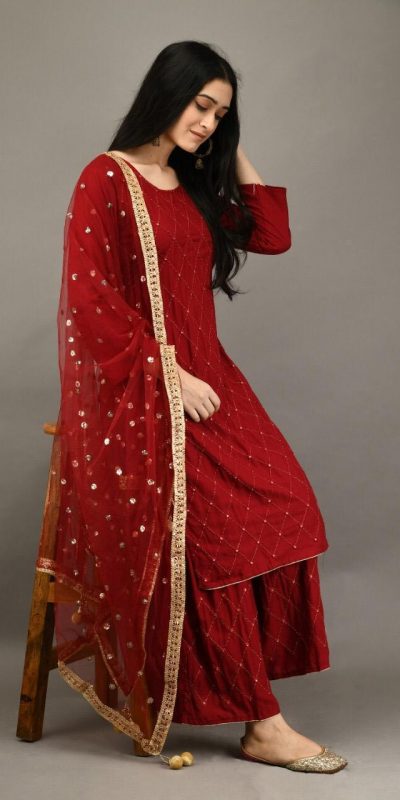 stunning-red-color-heavy-rayon-with-embroidery-mirror-work-plazzo-suit