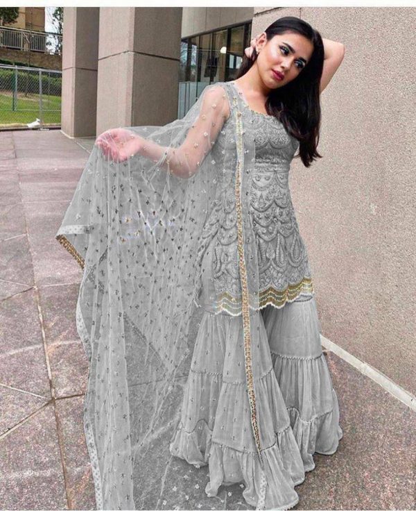 latest-beautiful-grey-color-party-wear-georgette-sharara-suit