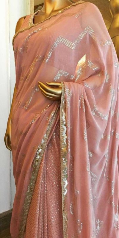 attractive-pink-color-georgette-sequence-work-party-wear-saree