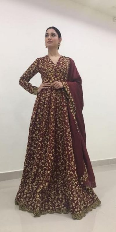 beauteous-tamannaah-bhatia-brown-color-embroidery-work-bridal-gown