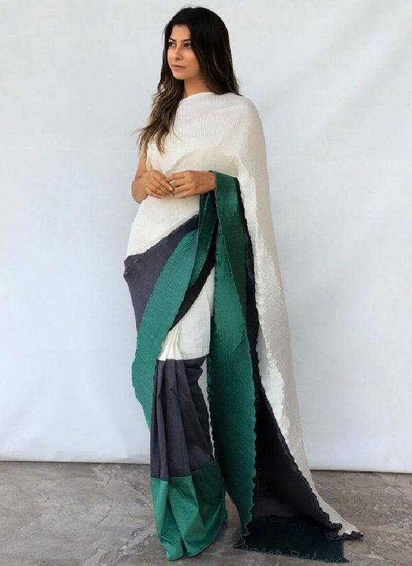 hypnotic-black-green-color-pleating-work-with-digital-printed-saree
