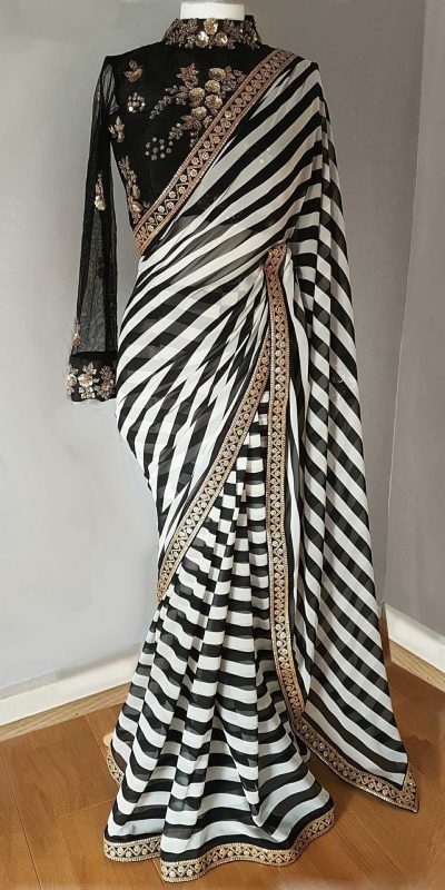 attractive-black-white-color-georgette-with-digital-printed-saree