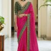 dazzling-pink-color-heavy-border-vichitra-silk-wedding-saree