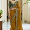 Yellow Heavy Border Vichitra Silk Wedding Saree