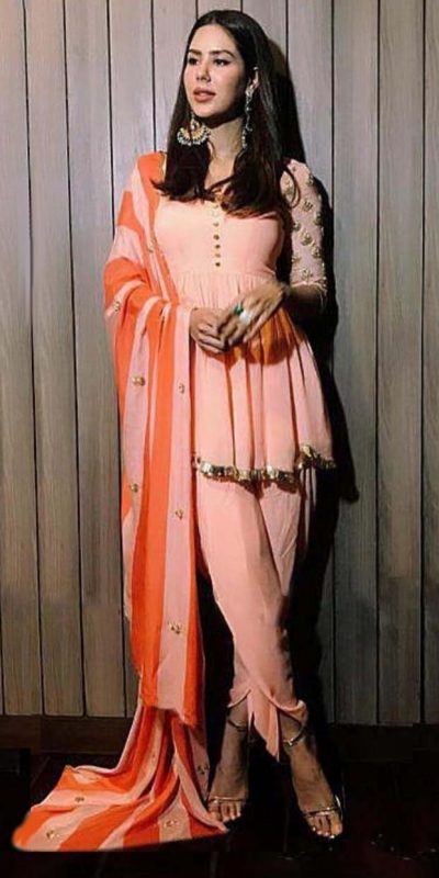 divine-sonam-bajwa-in-trendy-peach-color-party-wear-patiala-suit