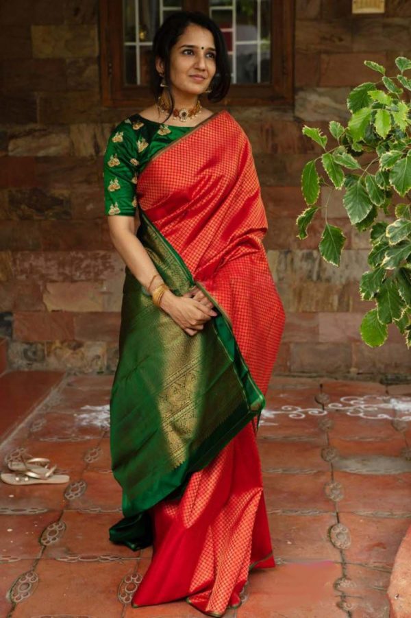 ethereal-womens-red-color-soft-silk-with-jacquard-work-saree